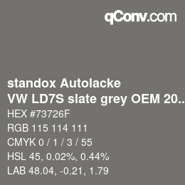 颜色代码: standox Autolacke - VW LD7S slate grey OEM 2006 | qconv.com