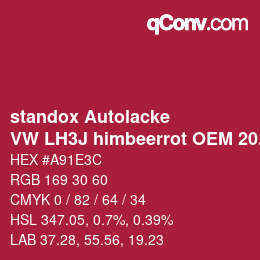 Color code: standox Autolacke - VW LH3J himbeerrot OEM 2005 | qconv.com