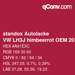 Code couleur: standox Autolacke - VW LH3J himbeerrot OEM 2005 | qconv.com