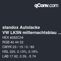 颜色代码: standox Autolacke - VW LK5N mitternachtsblau OEM 2006 | qconv.com