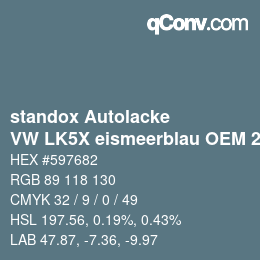 Code couleur: standox Autolacke - VW LK5X eismeerblau OEM 2006 | qconv.com