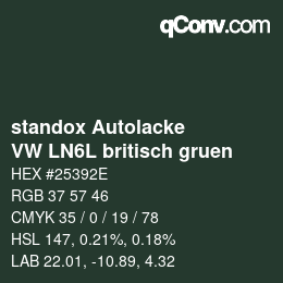 Farbcode: standox Autolacke - VW LN6L britisch gruen | qconv.com