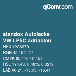 Código de color: standox Autolacke - VW LP5C adriablau | qconv.com