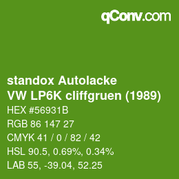 Color code: standox Autolacke - VW LP6K cliffgruen (1989) | qconv.com