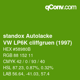 Código de color: standox Autolacke - VW LP6K cliffgruen (1997) | qconv.com