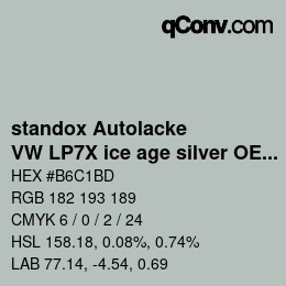 カラーコード: standox Autolacke - VW LP7X ice age silver OEM 2006 | qconv.com