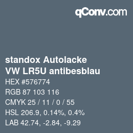 Code couleur: standox Autolacke - VW LR5U antibesblau | qconv.com