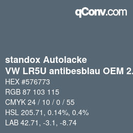 Color code: standox Autolacke - VW LR5U antibesblau OEM 2005 | qconv.com