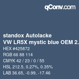 Color code: standox Autolacke - VW LR5X mystic blue OEM 2006 | qconv.com
