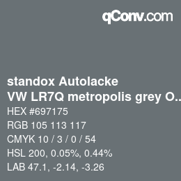 Color code: standox Autolacke - VW LR7Q metropolis grey OEM 2006 | qconv.com