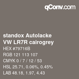 Color code: standox Autolacke - VW LR7R cairogrey | qconv.com