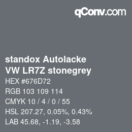 Code couleur: standox Autolacke - VW LR7Z stonegrey | qconv.com