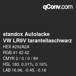 Farbcode: standox Autolacke - VW LR9V tarantellaschwarz | qconv.com