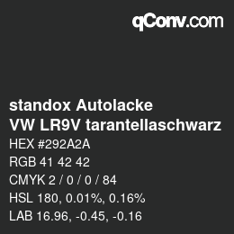 Código de color: standox Autolacke - VW LR9V tarantellaschwarz | qconv.com