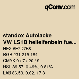 Código de color: standox Autolacke - VW LS1B hellelfenbein fuer taxi (1995) | qconv.com