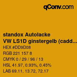 Code couleur: standox Autolacke - VW LS1D ginstergelb (caddy) | qconv.com