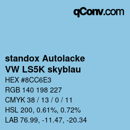 Farbcode: standox Autolacke - VW LS5K skyblau | qconv.com