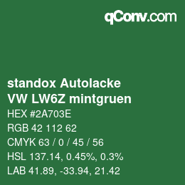Code couleur: standox Autolacke - VW LW6Z mintgruen | qconv.com