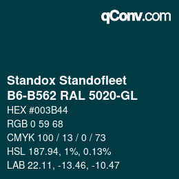 Code couleur: Standox Standofleet - B6-B562 RAL 5020-GL | qconv.com