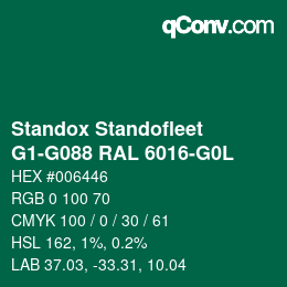 Código de color: Standox Standofleet - G1-G088 RAL 6016-G0L | qconv.com