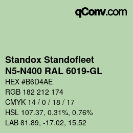 Color code: Standox Standofleet - N5-N400 RAL 6019-GL | qconv.com
