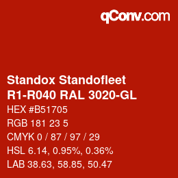Color code: Standox Standofleet - R1-R040 RAL 3020-GL | qconv.com
