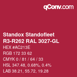 Color code: Standox Standofleet - R3-R262 RAL 3027-GL | qconv.com