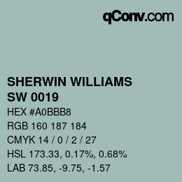 カラーコード: SHERWIN WILLIAMS<br>SW 0019 - Festoon Aqua | qconv.com