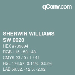 Code couleur: SHERWIN WILLIAMS<br>SW 0020 - Peacock Plume | qconv.com