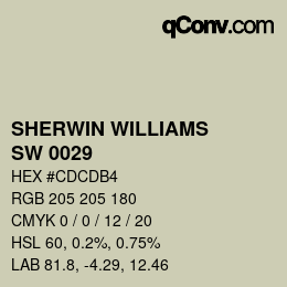颜色代码: SHERWIN WILLIAMS<br>SW 0029 - Acanthus | qconv.com