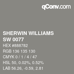 カラーコード: SHERWIN WILLIAMS<br>SW 0077 - Classic French Gray | qconv.com