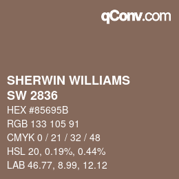 カラーコード: SHERWIN WILLIAMS<br>SW 2836 - Quartersawn Oak | qconv.com