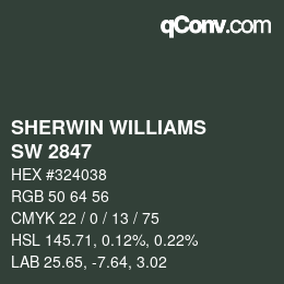 Código de color: SHERWIN WILLIAMS<br>SW 2847 - Roycroft Bottle Green | qconv.com