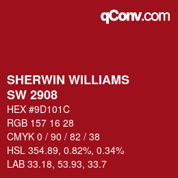 颜色代码: SHERWIN WILLIAMS<br>SW 2908 - Cardinal | qconv.com