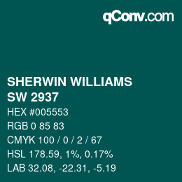颜色代码: SHERWIN WILLIAMS<br>SW 2937 - Tabriz Teal | qconv.com