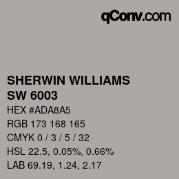 颜色代码: SHERWIN WILLIAMS<br>SW 6003 - Proper Gray | qconv.com