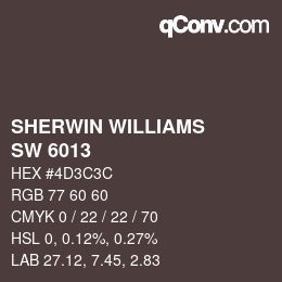 カラーコード: SHERWIN WILLIAMS<br>SW 6013 - Bitter Chocolate | qconv.com