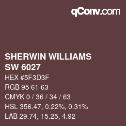 颜色代码: SHERWIN WILLIAMS<br>SW 6027 - Cordovan | qconv.com