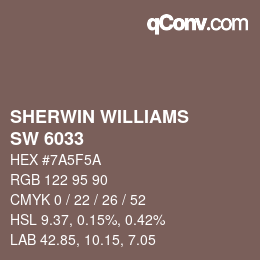 カラーコード: SHERWIN WILLIAMS<br>SW 6033 - Bateau Brown | qconv.com