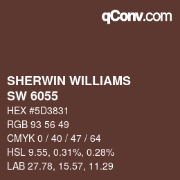 カラーコード: SHERWIN WILLIAMS<br>SW 6055 - Fiery Brown | qconv.com