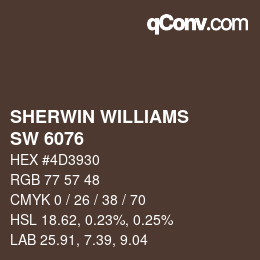颜色代码: SHERWIN WILLIAMS<br>SW 6076 - Turkish Coffee | qconv.com