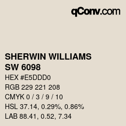 カラーコード: SHERWIN WILLIAMS<br>SW 6098 - Pacer White | qconv.com