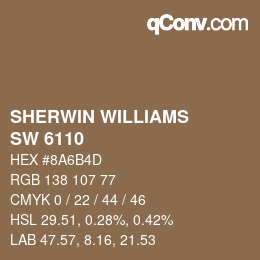 颜色代码: SHERWIN WILLIAMS<br>SW 6110 - Steady Brown | qconv.com