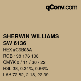 颜色代码: SHERWIN WILLIAMS<br>SW 6136 - Harmonic Tan | qconv.com