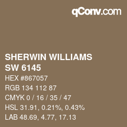 颜色代码: SHERWIN WILLIAMS<br>SW 6145 - Thatch Brown | qconv.com