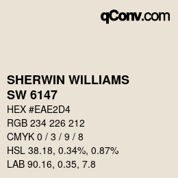 颜色代码: SHERWIN WILLIAMS<br>SW 6147 - Panda White | qconv.com