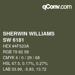 カラーコード: SHERWIN WILLIAMS<br>SW 6181 - Secret Garden | qconv.com