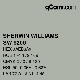 颜色代码: SHERWIN WILLIAMS<br>SW 6206 - Oyster Bay | qconv.com