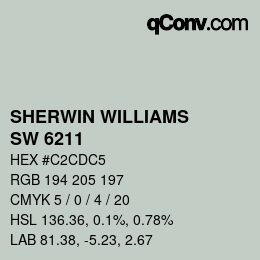 颜色代码: SHERWIN WILLIAMS<br>SW 6211 - Rainwashed | qconv.com