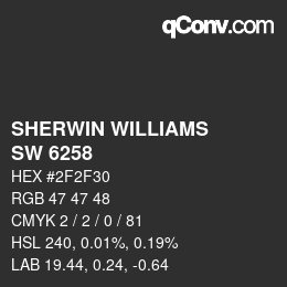 カラーコード: SHERWIN WILLIAMS<br>SW 6258 - Tricorn Black | qconv.com